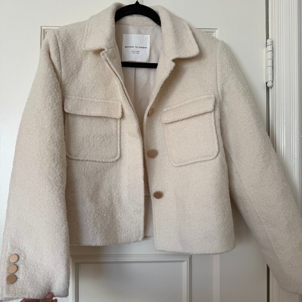 Monday to Sunday (Korean Luxury Fashion Brand) Cream Boucle Blazer Jacket